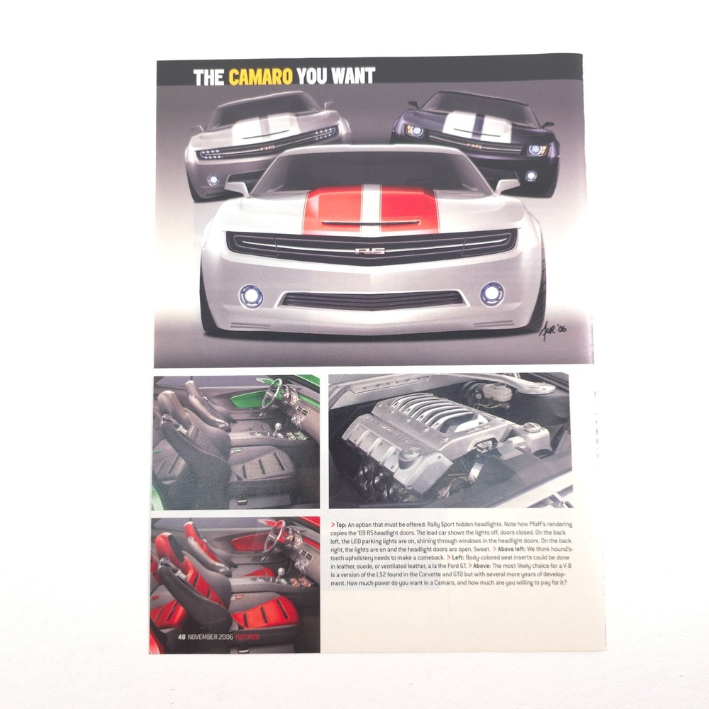 CHEVROLET Camaro RS Concept Car Print Ad Garage Wall Art LS Engine